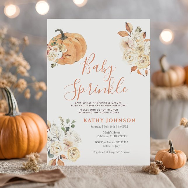 Invitación Bebé Sprinkle Autumn Floral Pumpkin Baby Shower (Subido por el creador)