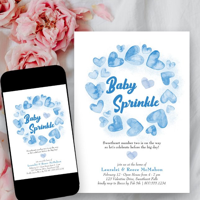 Invitación Bebé Sprinkle Blue Valentine Pequeña novia (Baby Sprinkle Blue Love Heart Baby Shower Invitation)