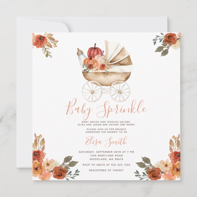 Invitación Bebé Sprinkle Boho Calabaza Baby Shower (Anverso)