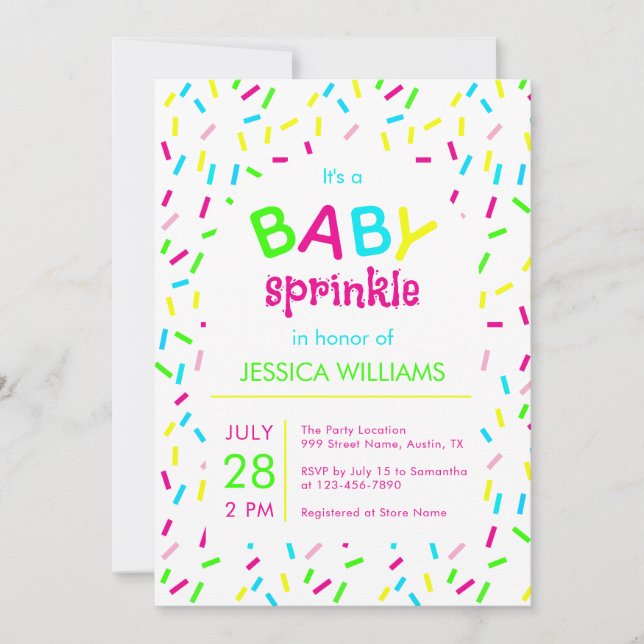 Invitación Bebé Sprinkle Colorful Rainbow Sprinkower (Anverso)