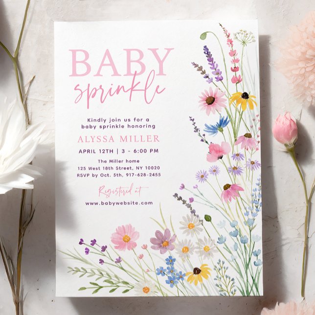 Invitación Bebé Sprinkle de Flores Silvestres de Pradera Rosa (Subido por el creador)