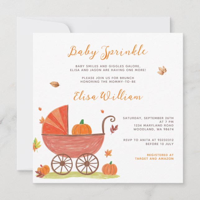 Invitación Bebé Sprinkle Fall Pumpkin Carrier Baby Shower (Anverso)
