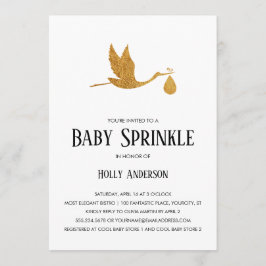 Invitación Bebé Sprinkle Faux Relieve metalizado dorado Stork