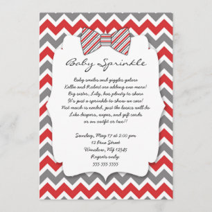 Invitación Bebé Sprinkle gris rojo Bow amarre bebé ducha
