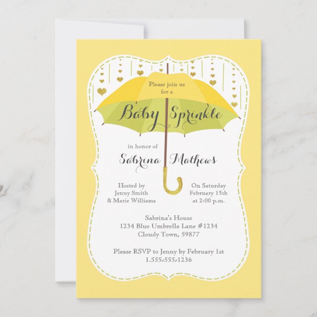 Invitación Bebé Sprinkle Neutral Ducha Verde Amarillo (Anverso)