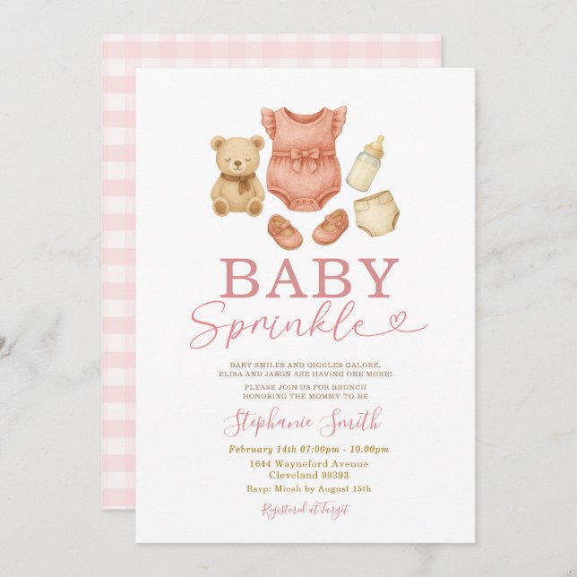 Invitación Bebé Sprinkle Pink Bear Diaper Leche Baby Shower (Anverso / Reverso)
