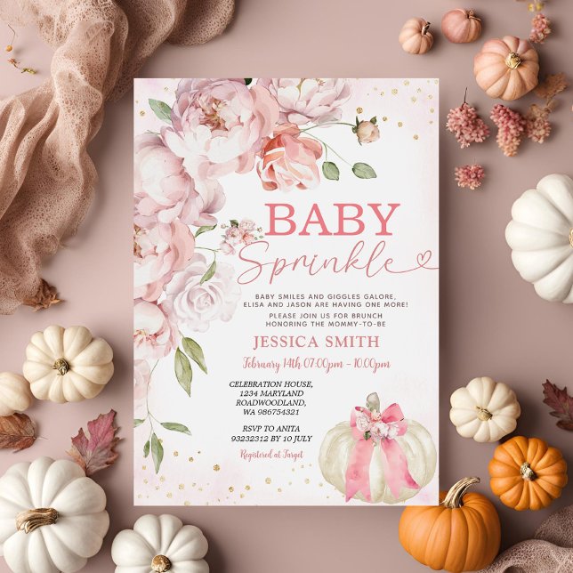 Invitación Bebé Sprinkle Pink Floral Pumpkin Baby Shower (Subido por el creador)