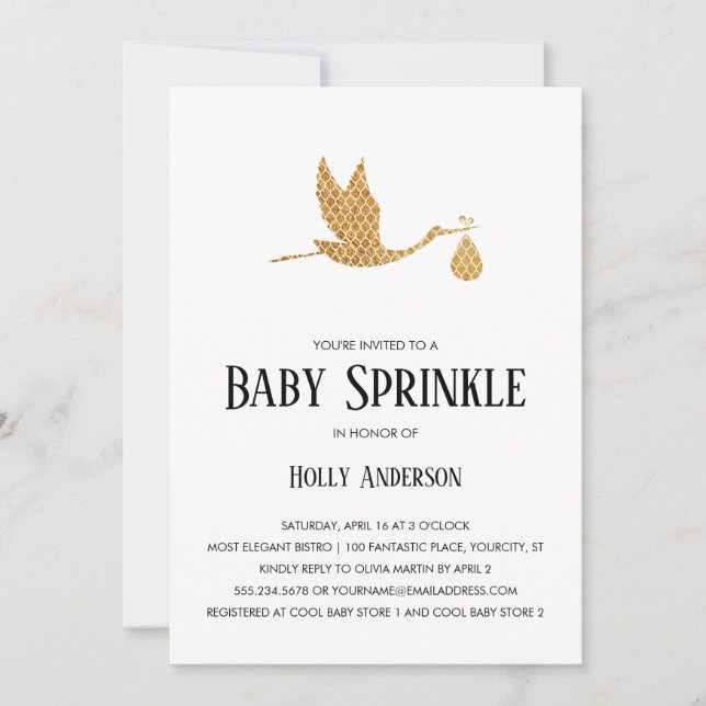 Invitación Bebé Sprinkle Preppy Gold Stork con Bundle (Anverso)