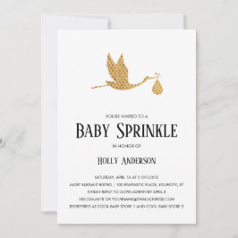 Invitación Bebé Sprinkle Preppy Gold Stork con Bundle