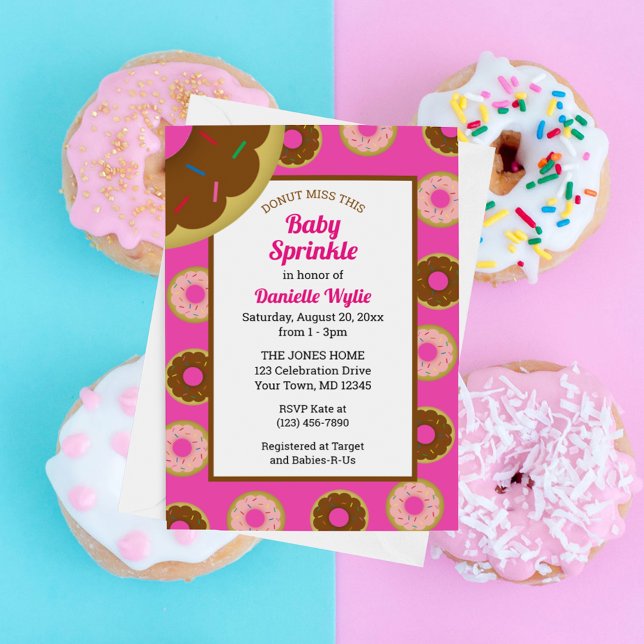 Invitación Bebé Sprinkle Retro Drenkea Donuts Hot Pink (Subido por el creador)