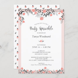 Invitación Bebé Sprinkle Rosa Oro Rubor Floral gris rosa