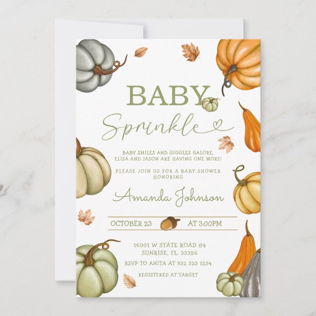 Invitación Bebé Sprinkle Sage Rústico Calabaza Baby Shower (Anverso)
