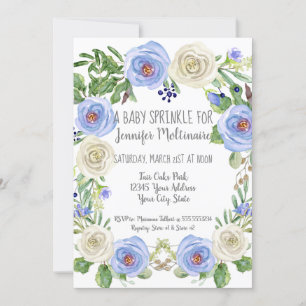 Invitación Bebé Sprinkle Shower Blue n White Rose Floral