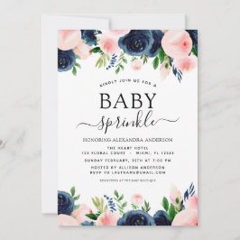 Invitación Bebé Sprinkle Shower Nave Rubor azul Floral rosa