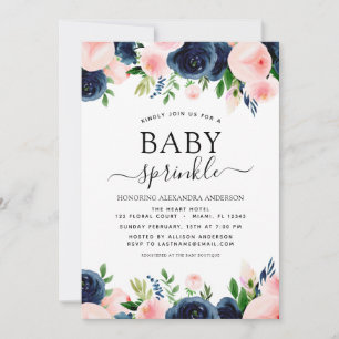 Invitación Bebé Sprinkle Shower Nave Rubor azul Floral rosa