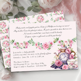 Invitación Bebé Sprinkle Vintage Tea Fiesta Roses Rosa Ducha