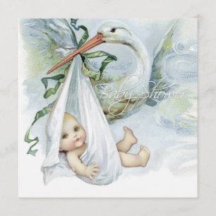 Invitación Bebé Stork Azul Turquesa Baby Shower