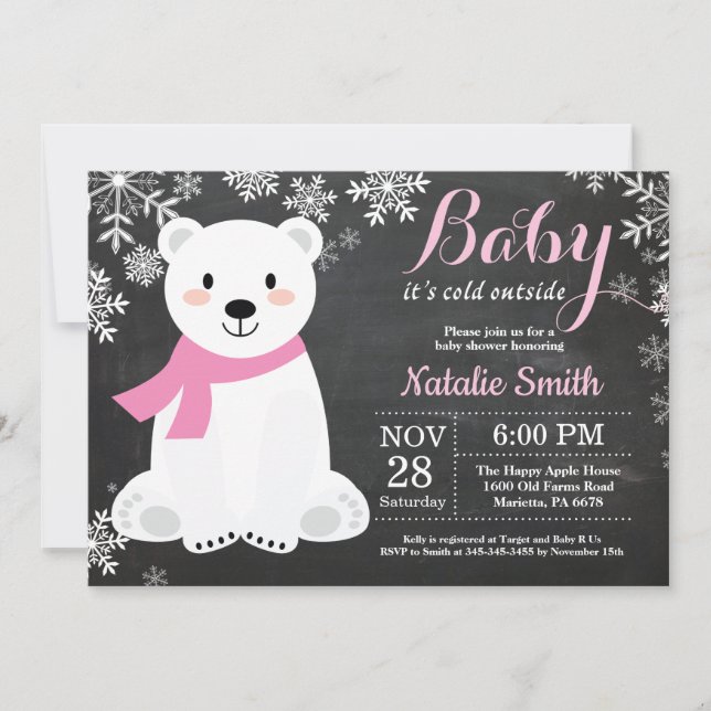Invitación Bebé su chica frío Baby Shower del oso polar del (Anverso)