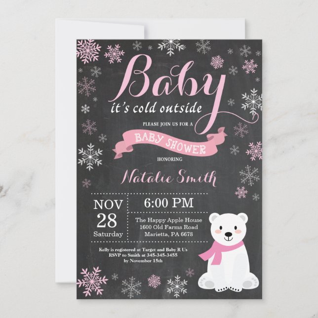 Invitación Bebé su chica frío Baby Shower del oso polar del (Anverso)