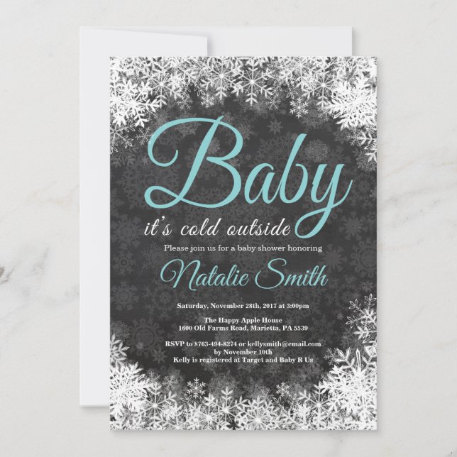 Invitación Bebé su copo de nieve exterior frío Baby Shower (Anverso)