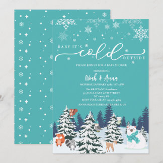 Invitación Bebé su frío fuera de la ducha de bebé de los bosq