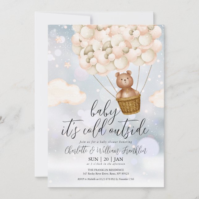 Invitación Bebé su frío Teddy Bear Baby Shower de invierno (Anverso)