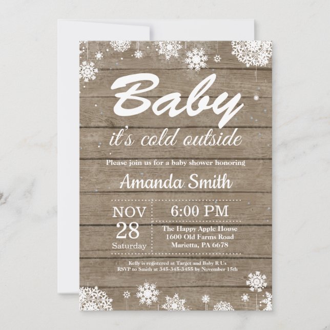 Invitación Bebé su invierno rústico Baby Shower del exterior (Anverso)