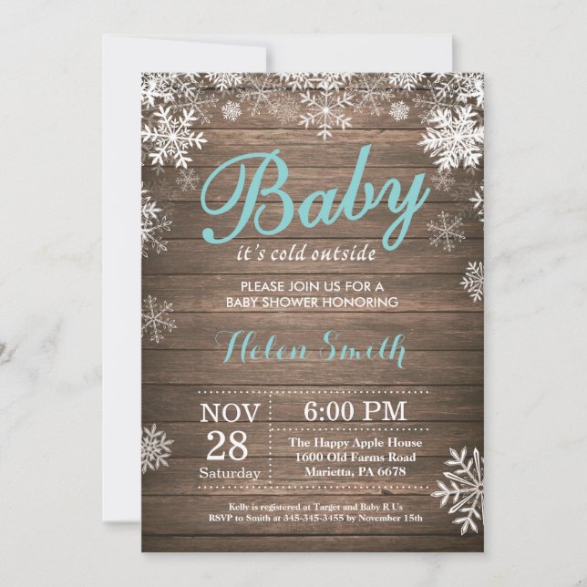 Invitación Bebé su invierno rústico Baby Shower del exterior (Anverso)