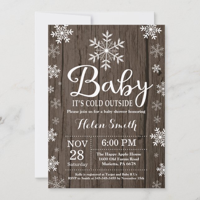 Invitación Bebé su invierno rústico Baby Shower del exterior (Anverso)