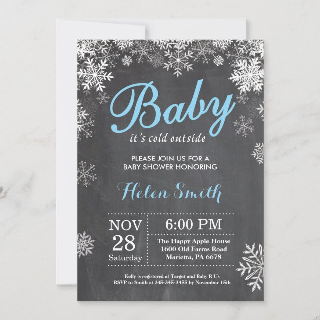 Invitación Bebé su muchacho azul Baby Shower del invierno (Anverso)