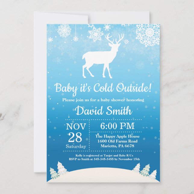 Invitación Bebé su muchacho exterior frío Baby Shower de los (Anverso)