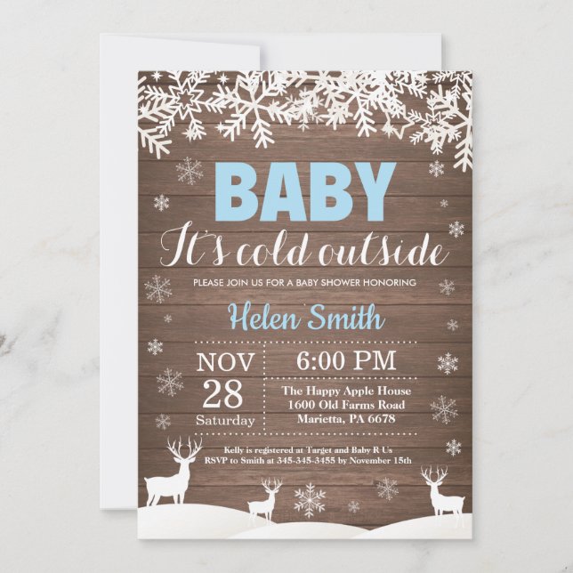 Invitación Bebé su muchacho exterior frío Baby Shower del (Anverso)