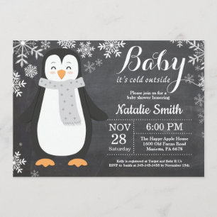 Invitación Bebé su pingüino exterior frío Baby Shower