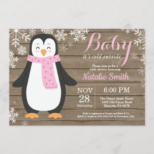 Invitación Bebé su pingüino rústico Baby Shower del exterior