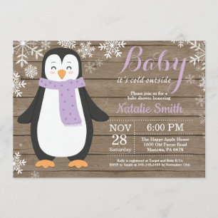 Invitación Bebé su pingüino rústico Baby Shower del exterior