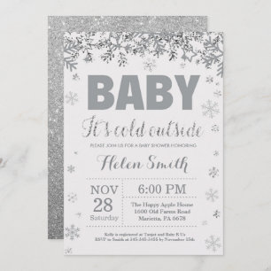 Invitación Bebé su plata exterior fría y Baby Shower gris