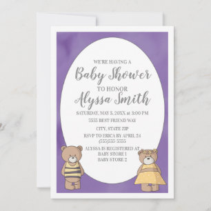 Invitación Bebé Tiburones de Acuarela Morada Baño
