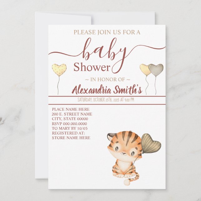 Invitación Bebé Tigre | BABY SHOWER (Anverso)