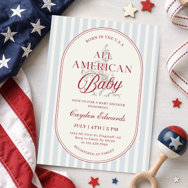Invitación Bebé totalmente americano Cumpleaños de julio cuar (Subido por el creador)