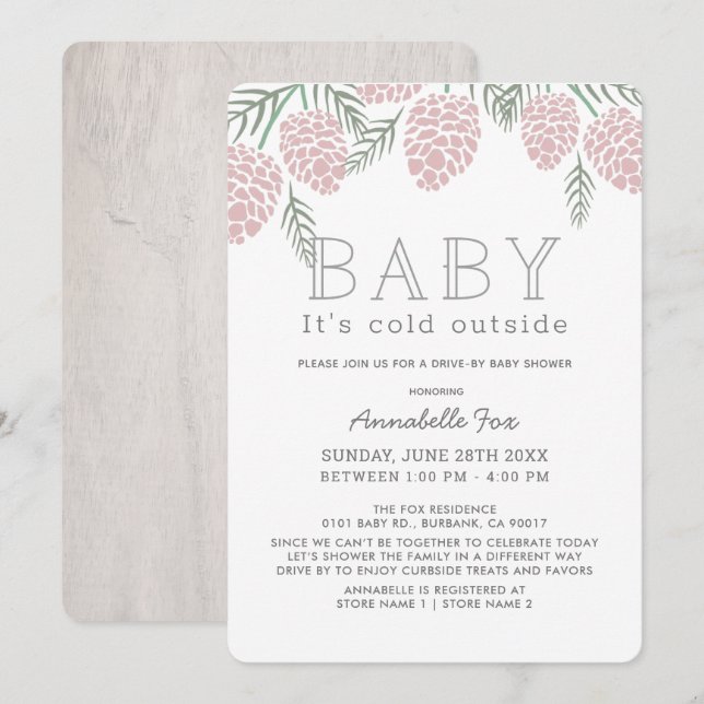Invitación Bebé, tu Baby Shower de cono rosado frío (Anverso / Reverso)