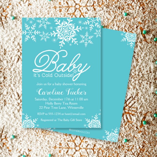 Invitación Bebé turquesa frío fuera del Baby Shower invernal (Subido por el creador)