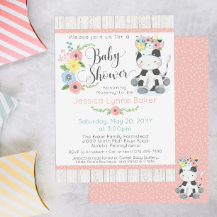 Invitación Bebé Vaca Shower de Regalos Ternero Floral Lindo