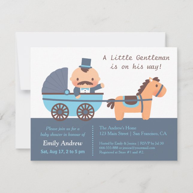 Invitación Bebé Varón Señor Bigote Lindo Shower (Anverso)