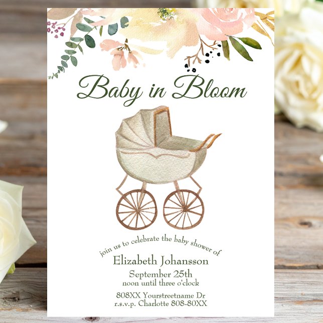 Invitación Bebé ventilado y bebé floral en flor (Subido por el creador)