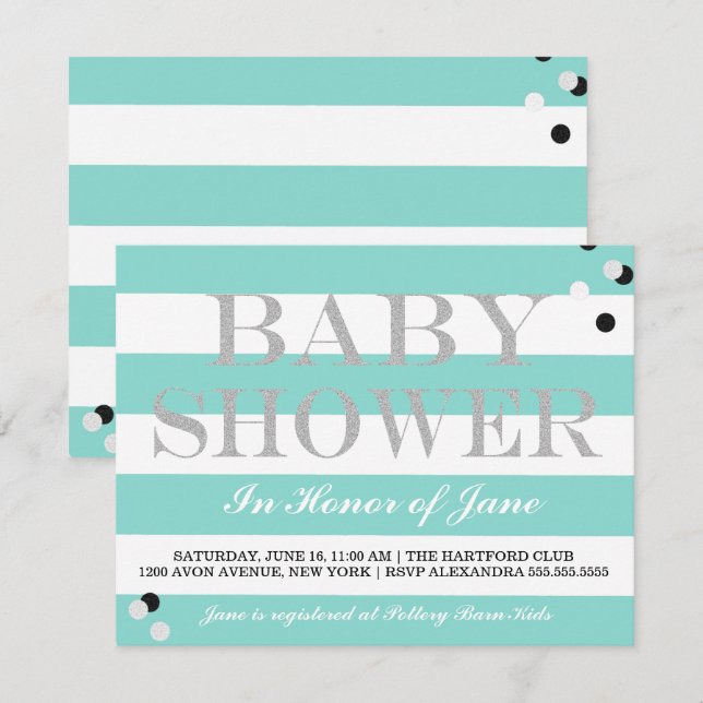 Invitación Bebé Verde azulado Blue Tiara Shower Fiesta de roc (Anverso / Reverso)