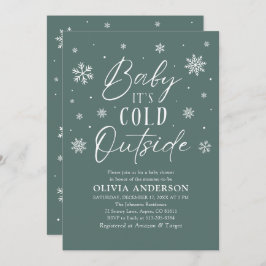 Invitación Bebé verde con copo de nieve hace frío fuera de Ba