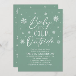 Invitación Bebé verde con copo de nieve hace frío fuera de Ba