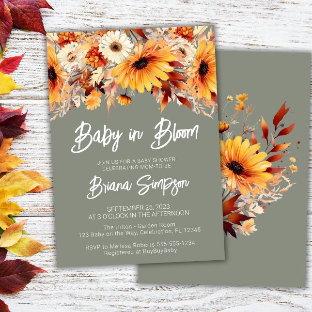 Invitación Bebé Verde en Floración Fiesta de Bebé Otoño Flora (Subido por el creador)