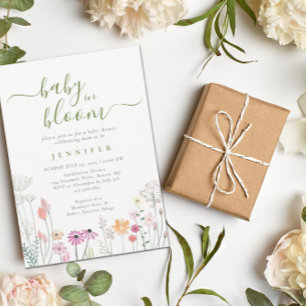 Invitación Bebé verde en la ducha de flores silvestres de col