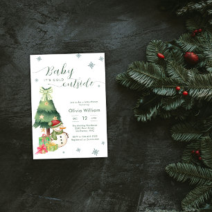 Invitación Bebé Verde Está Frío Afuera Muñeco de Nieve Baby S